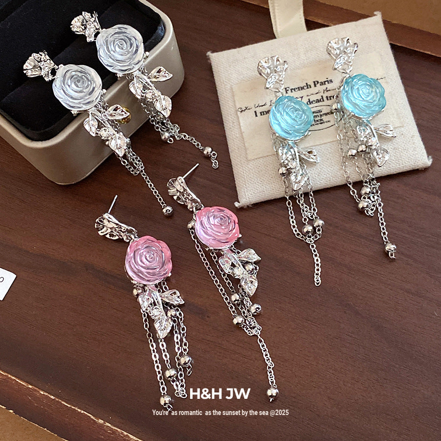 Women's Resin Pleated Flower Tassel Stylish Simple Eardrops Light Luxury High-grade Rings