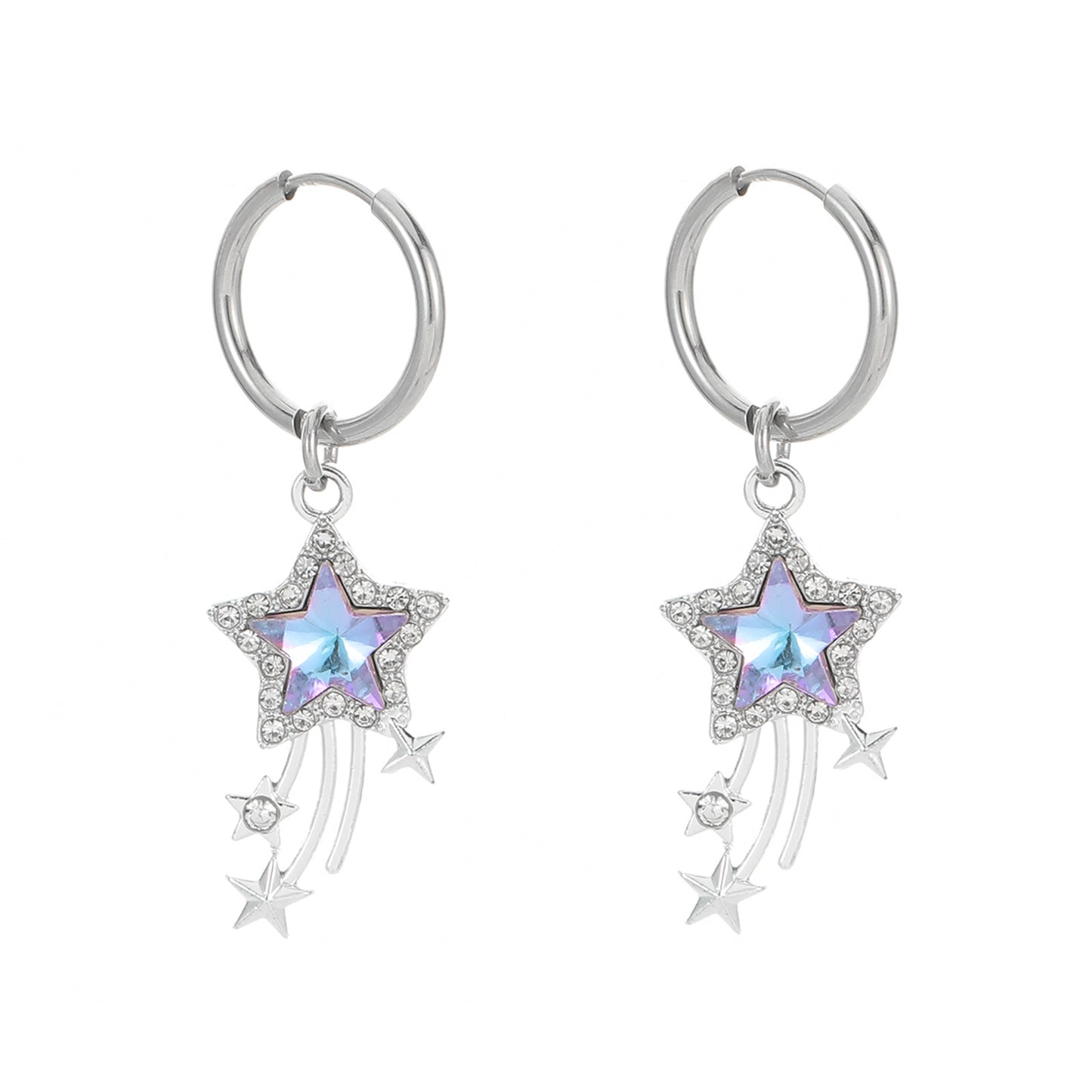 Women's Stainless Steel Diamond Star Set Jewelry Earrings