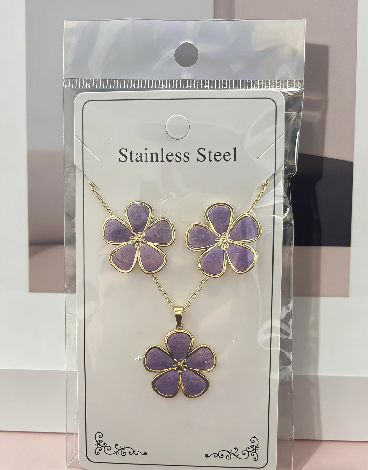 Flower Water Drops Glaze Personality Stainless Jewelry Set
