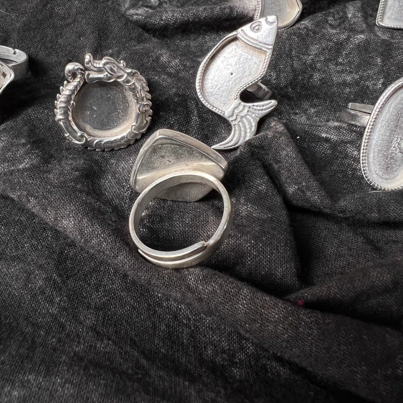 Distressed Ethnic Style Handmade Old Sier Miao Ring