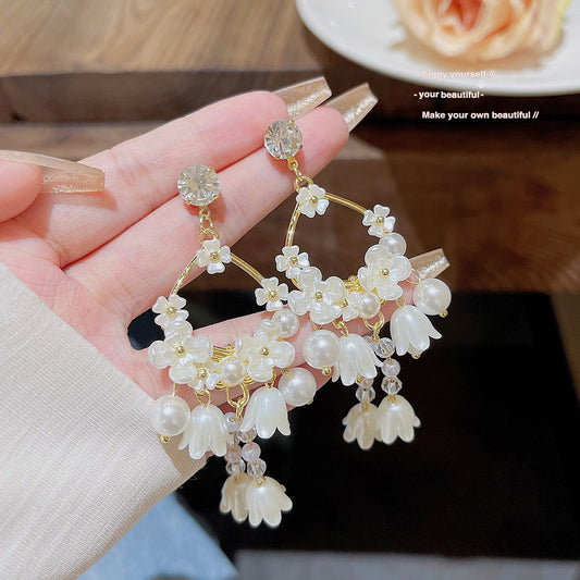 Pearl Summer High-grade National Style Chinese Retro Minority Design Petal Earrings