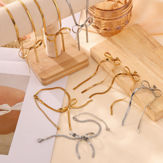 Korean Style Simple Sweet Personality Bow Geometric Chain Like Flat Pendants