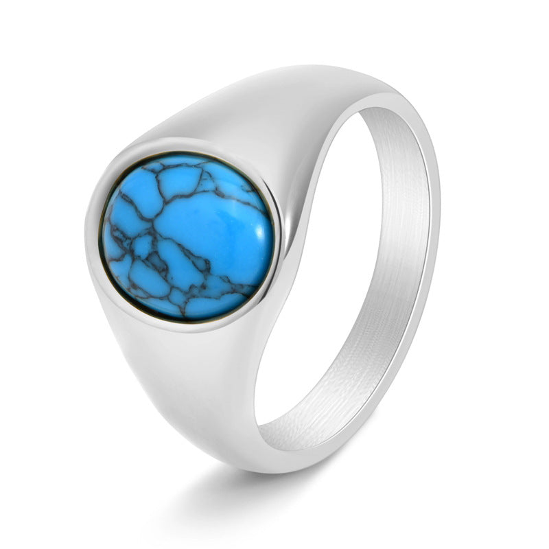 Men's Personalized Casting Fashion Blue Turquoise Gem Stainless Ring