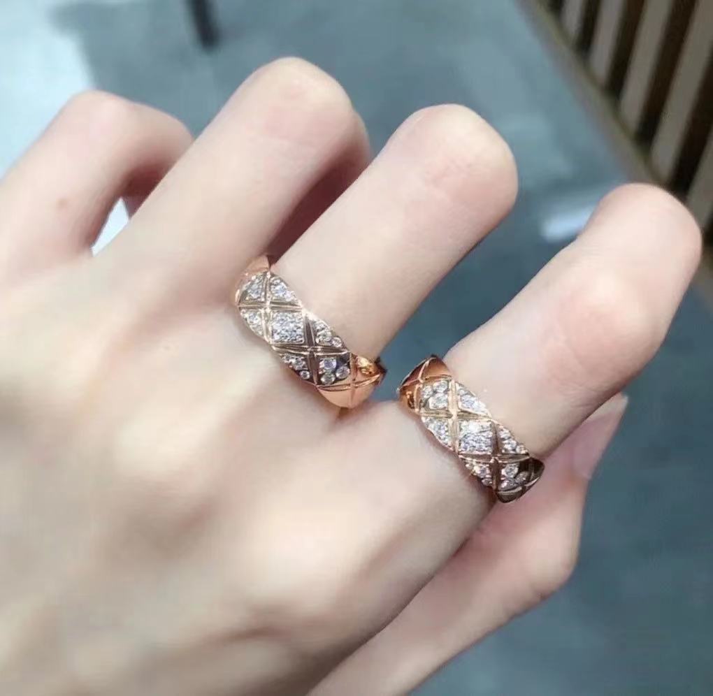 High Version Narrow Wide Gold-plated Diamond Grid Rings