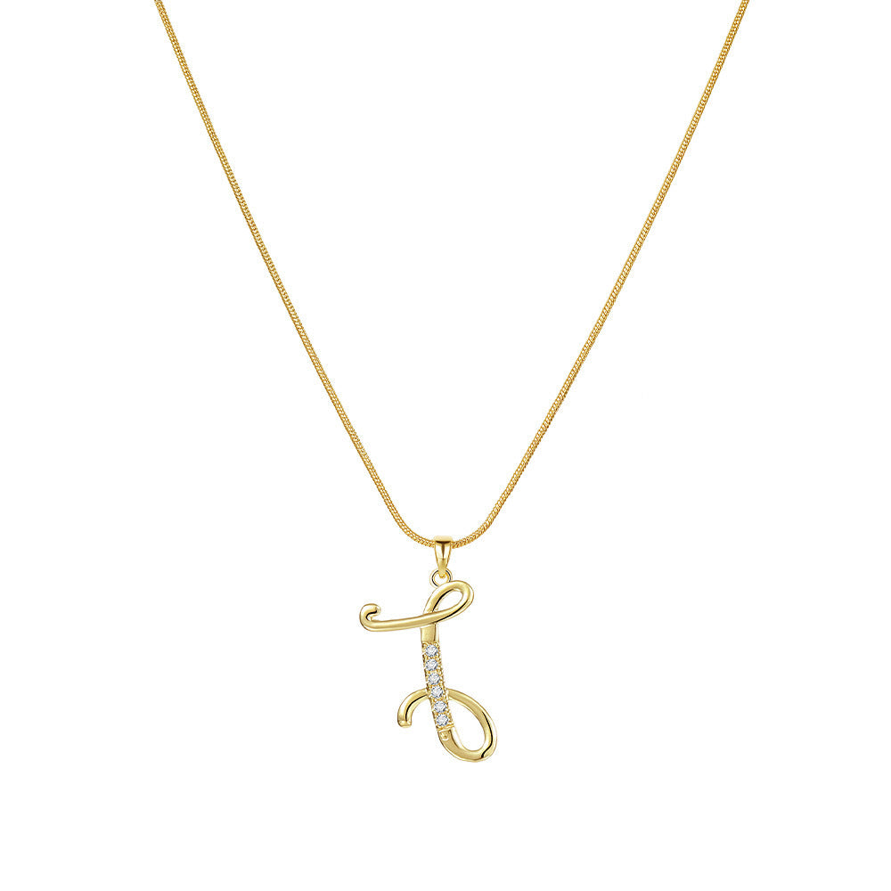 Letter Copper Inlaid Zircon Round Snake Bones Necklaces