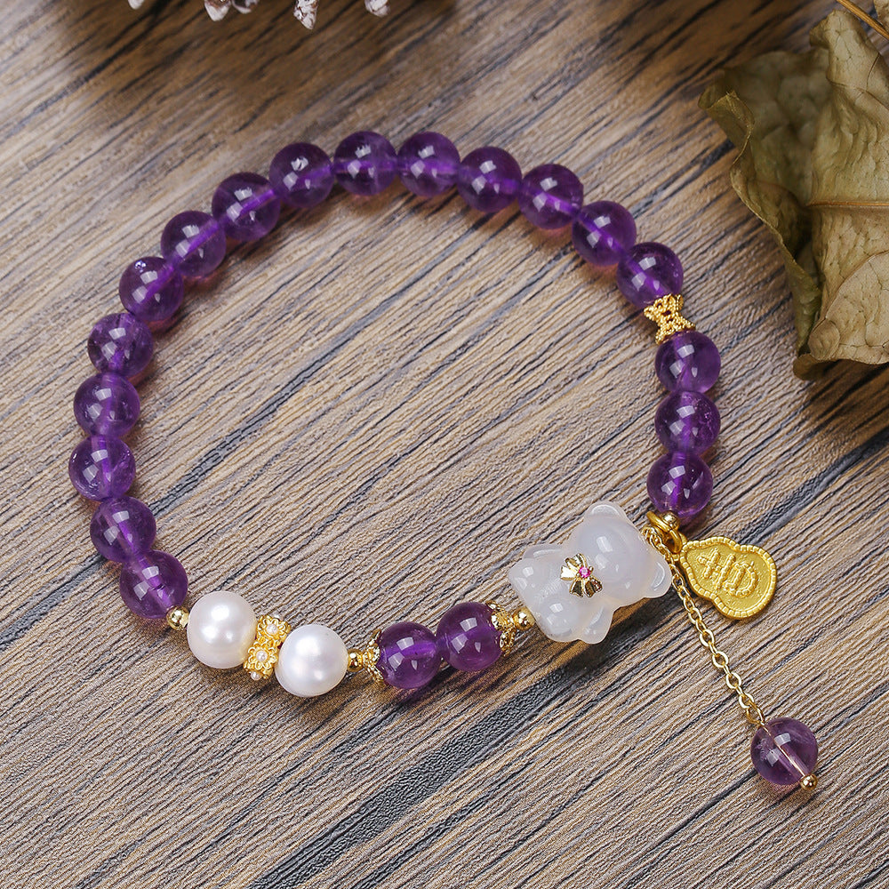 Women's Natural Amethyst Beaded For Mild Luxury Retro Bracelet