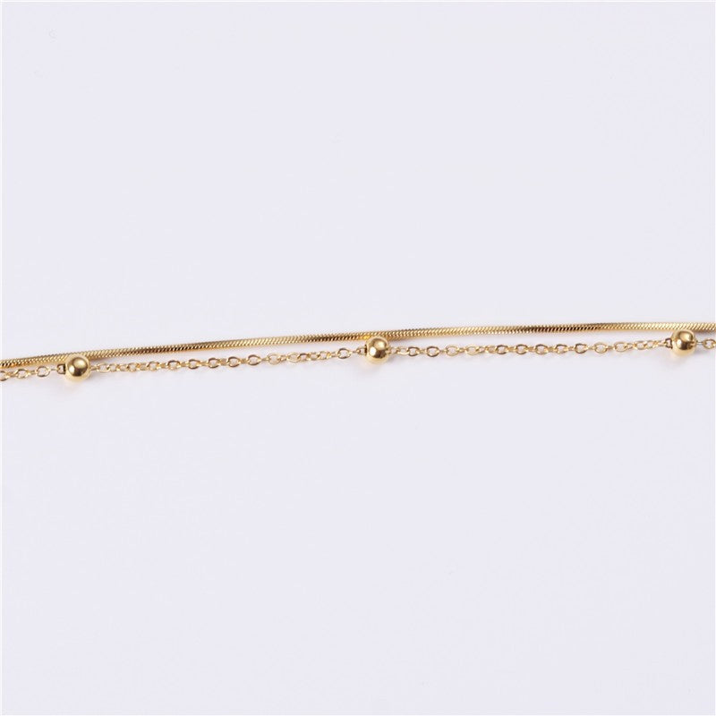 Steel Gold Simple Beads Round Snake Bones Bracelet