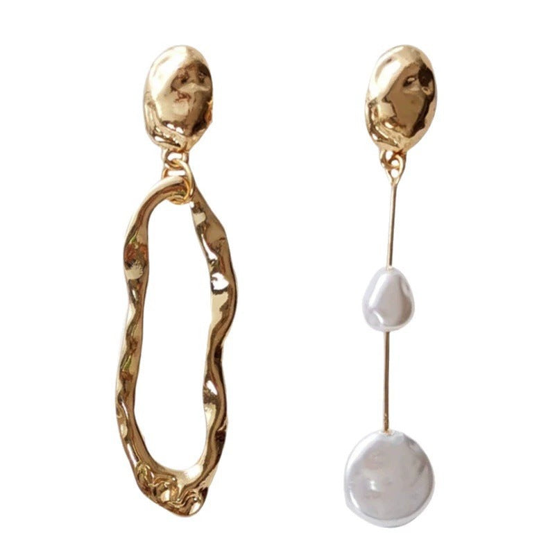 Geometric Pearl Asymmetric Irregular With Personality Fashion Baroque Earrings