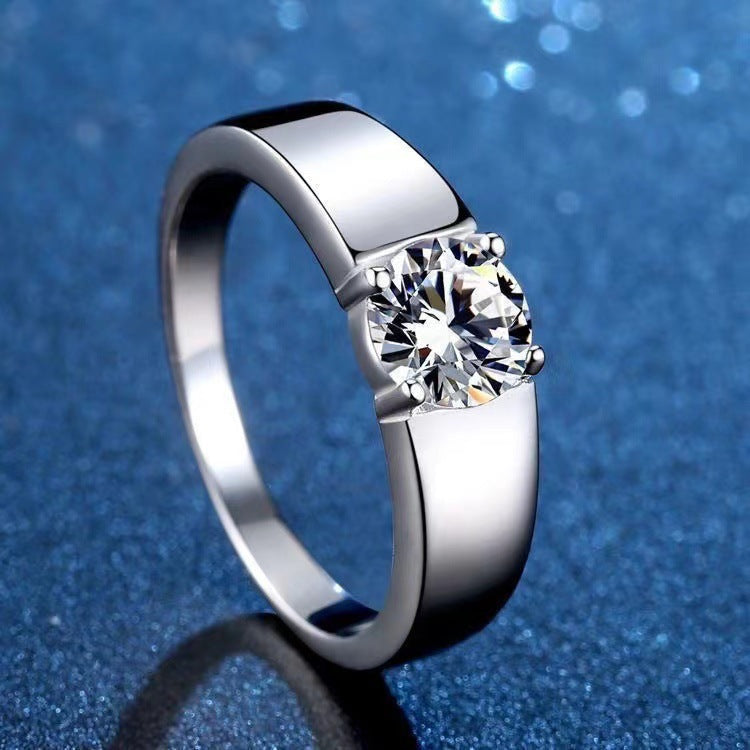 Men's Diamond Single Simulation Karat Wedding Classic Temperament Ring
