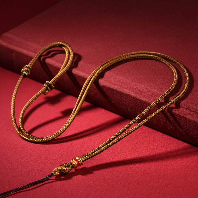 Women's & Men's Simple Thin Gold Coin Rope Lanyard Jade Necklace