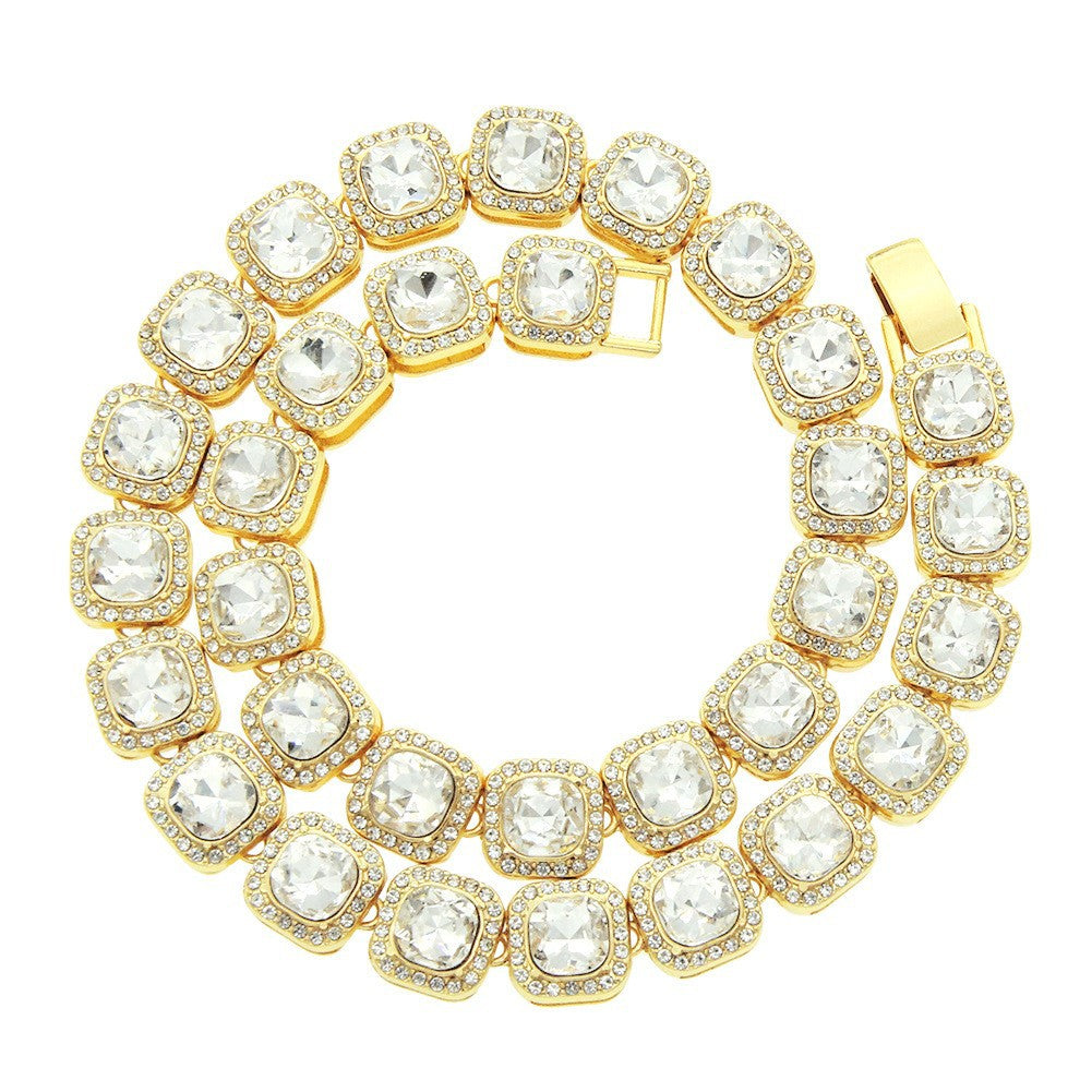 Men's Full Diamond Rock Candy Chain Cuban Link Zinc Alloy Round Necklaces