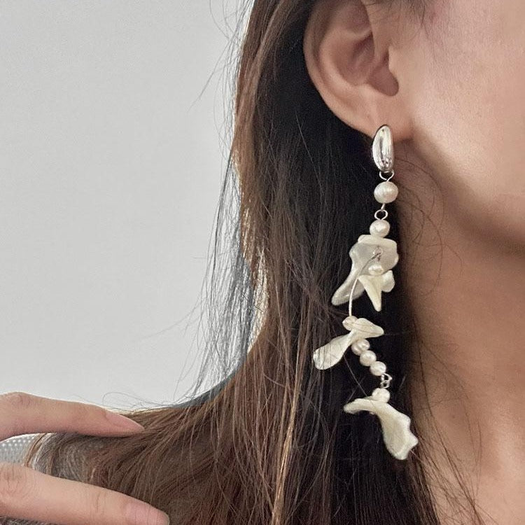 Fairy Shell Pearl Long High Profile Elegant Earrings