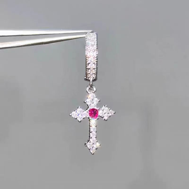 Sparkling Full Rhinestone Cross Ear Refined Personalized Unique Design Sense Stud Earrings