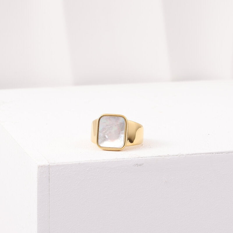 Rectangular Shell Signet Titanium Steel Gold Bracelet