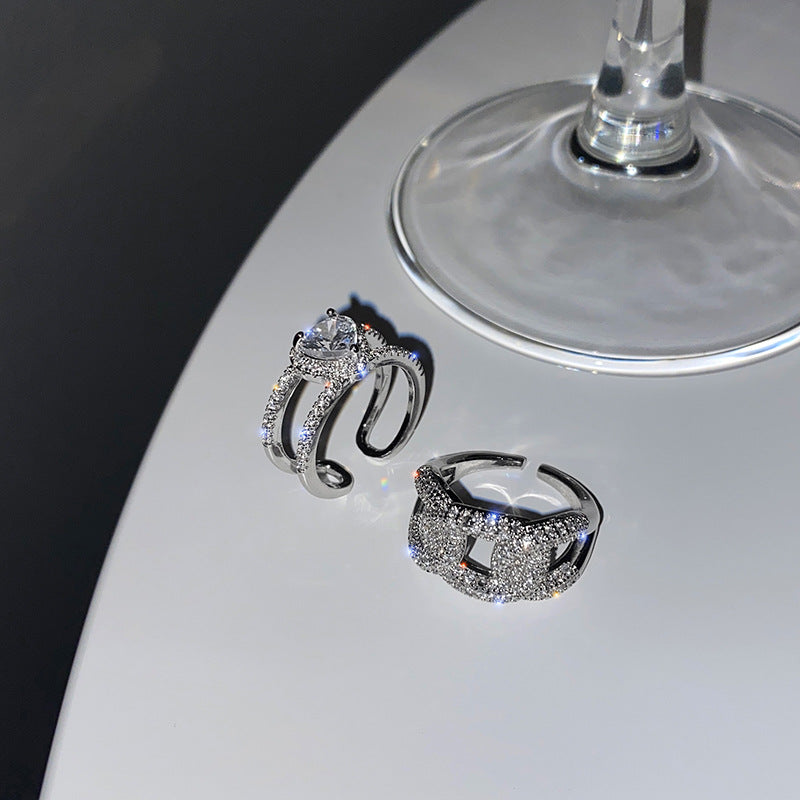 Heart-shaped Female Personality Stylish Opening Light Luxury Rings