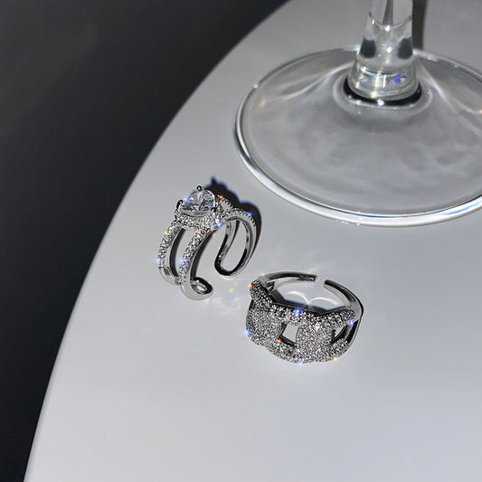 Heart-shaped Female Personality Stylish Opening Light Luxury Rings