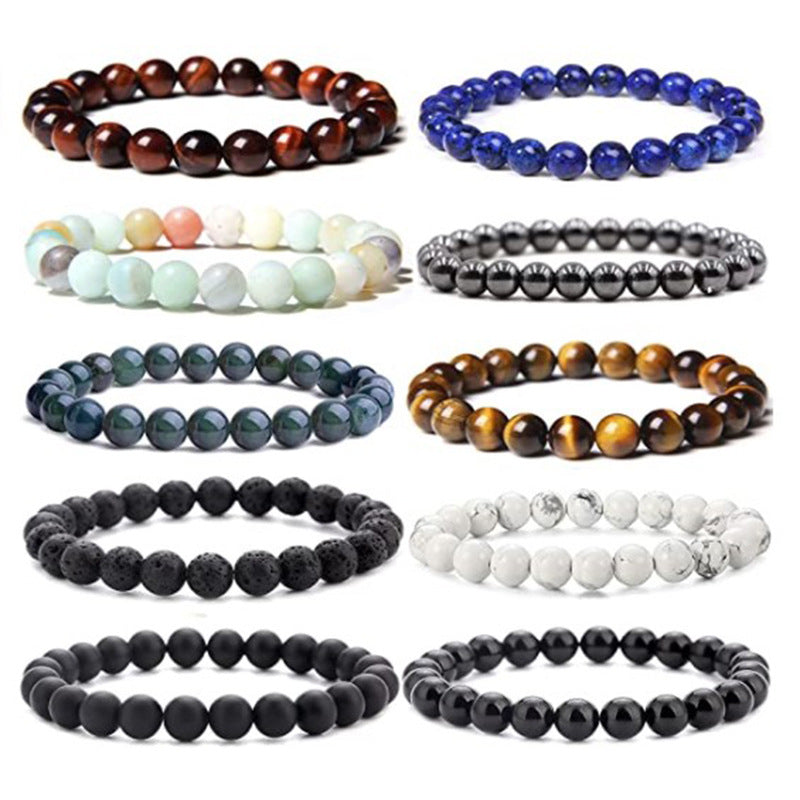 White-barked Pine Volcanic Stone Handmade Beaded Bracelet