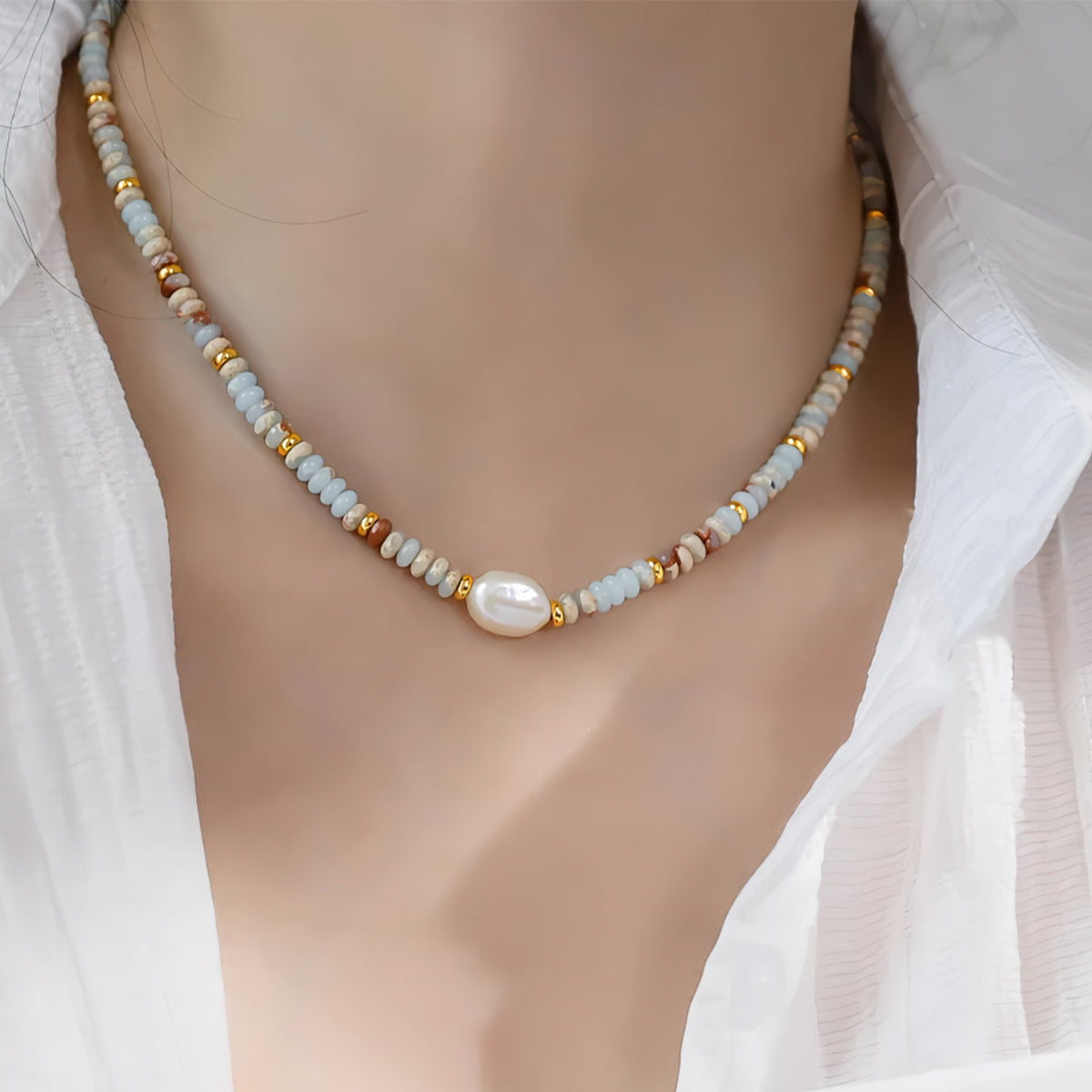 Women's Fashion Stone Light Luxury High-grade Freshwater Pearl Titanium Necklace
