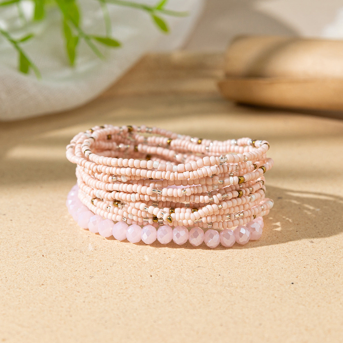 Women's Bohemian Vacation Style Twin Design Sense Glass Beads Stretch Bracelet