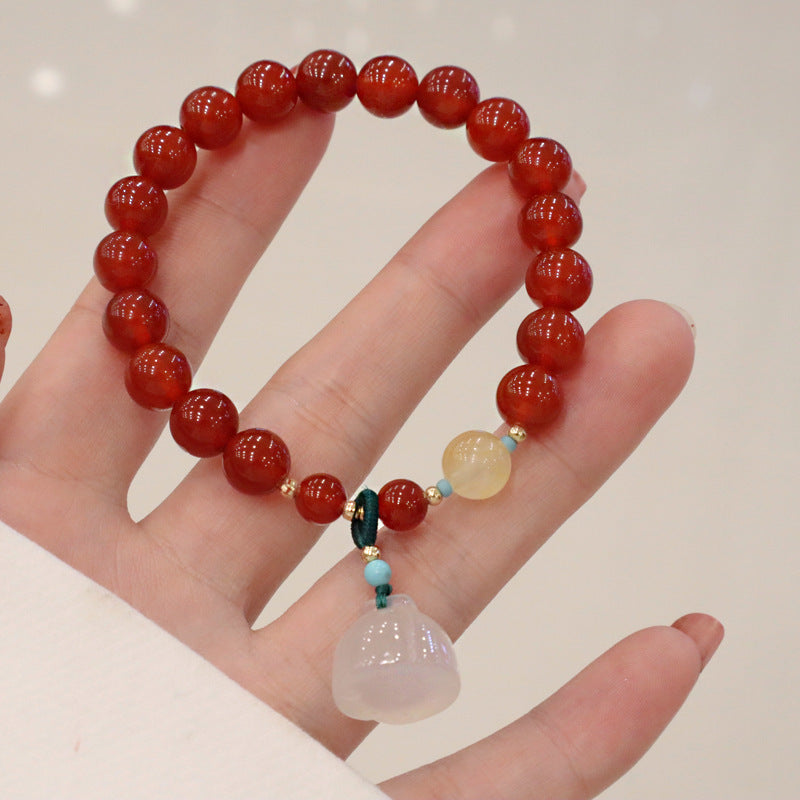 Women's Agate Chalcedony Lotus Seedpod Good Luck Bracelets