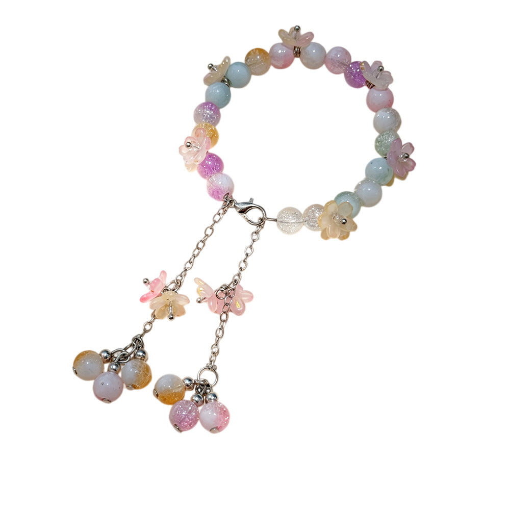 Mori Style Flower Green Super Temperament Show White Crystal Bracelet