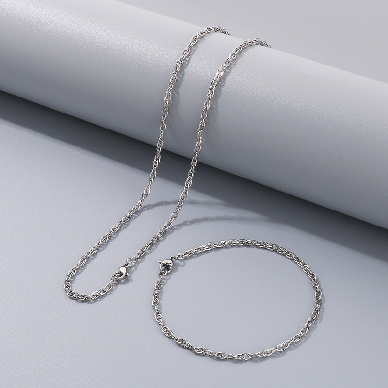 Women's & Men's Square Line Hemp Flowers Chain Simple Choker Titanium Steel Woven Necklace