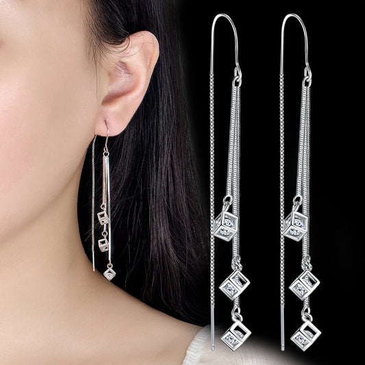 Women's Long Elegant Love Cube Tassel Simple Ear Hook