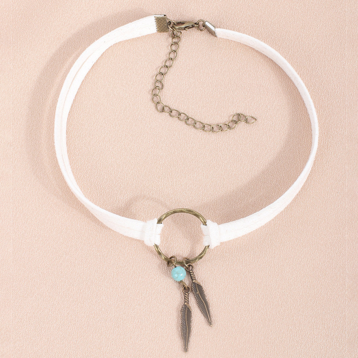 Women's Geometric Round Loop Veet Leaves Turquoise Double Layer For Neck Collar