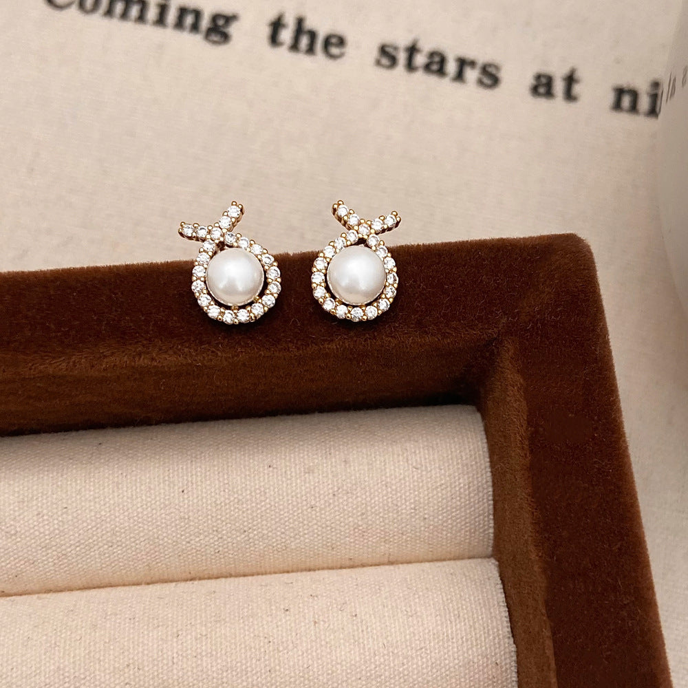 Women's Charming Cross Zircon Small Pearl Shang Commute Classic Style Simple Earrings