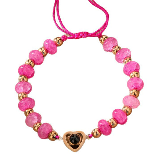 Stone Beaded Heart-shaped Stainless Steel Couple Confession Hd Projection Customizable Bracelet