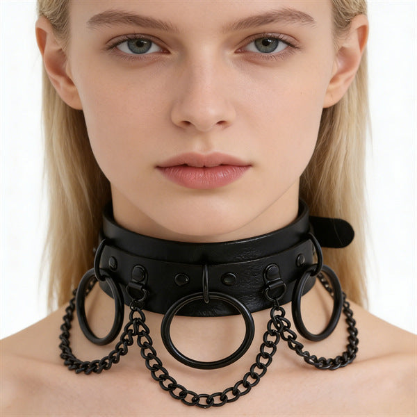 Leather Female Black Spike Punk Gothic Collar