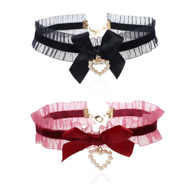 Soft White Lace Pearl Heart For Lolita Necklaces