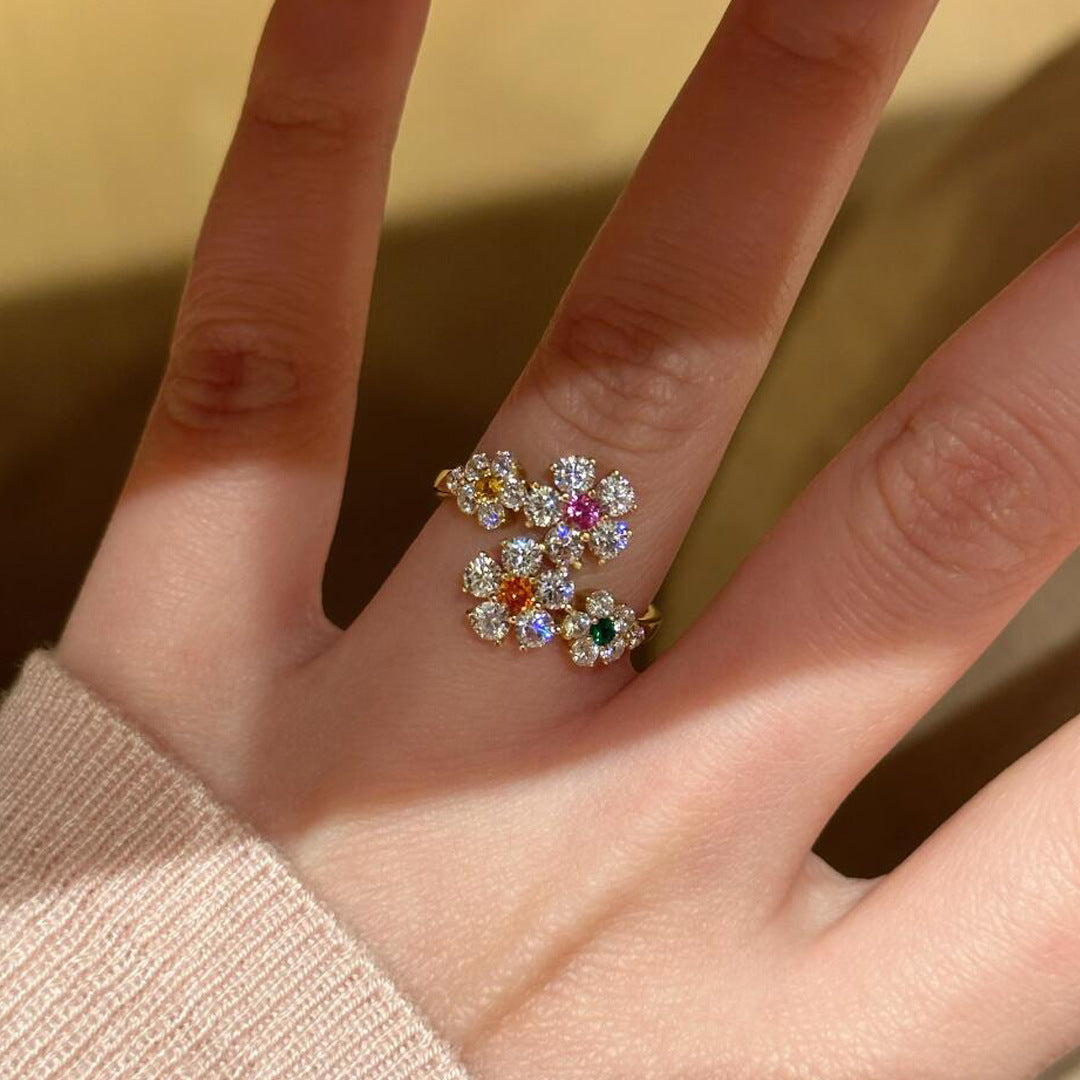 Stamen White Diamond Petal Claw Inlaid Female Niche Ring