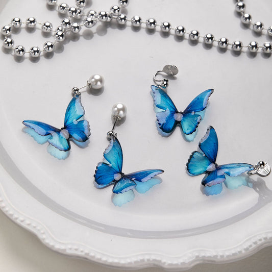 Clear Blue Butterfly Fantasy Fairy Mori Earrings