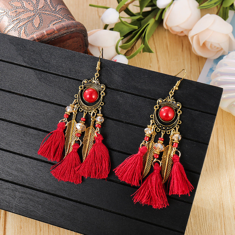 Women's Retro Long Tassel Ear Hook Antique Earrings