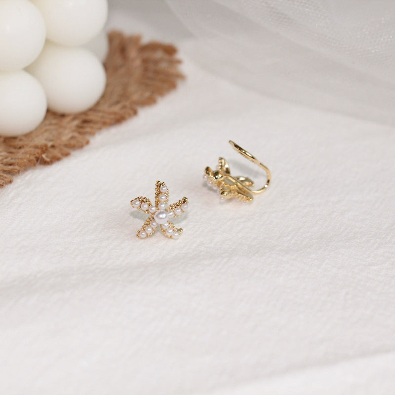 Women's Clip Simple Starfish French Vintage Small Pearl Silicone Without Stud Earrings