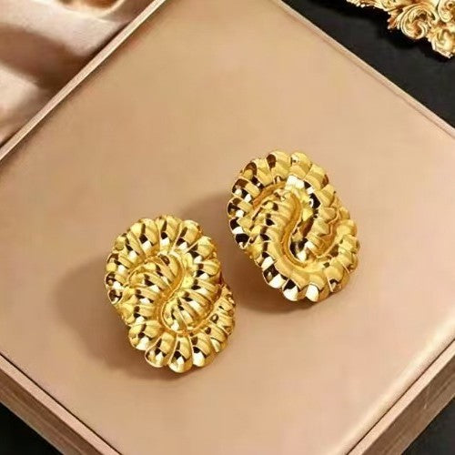 Vintage Stainless Steel Gold Unique Design Earrings
