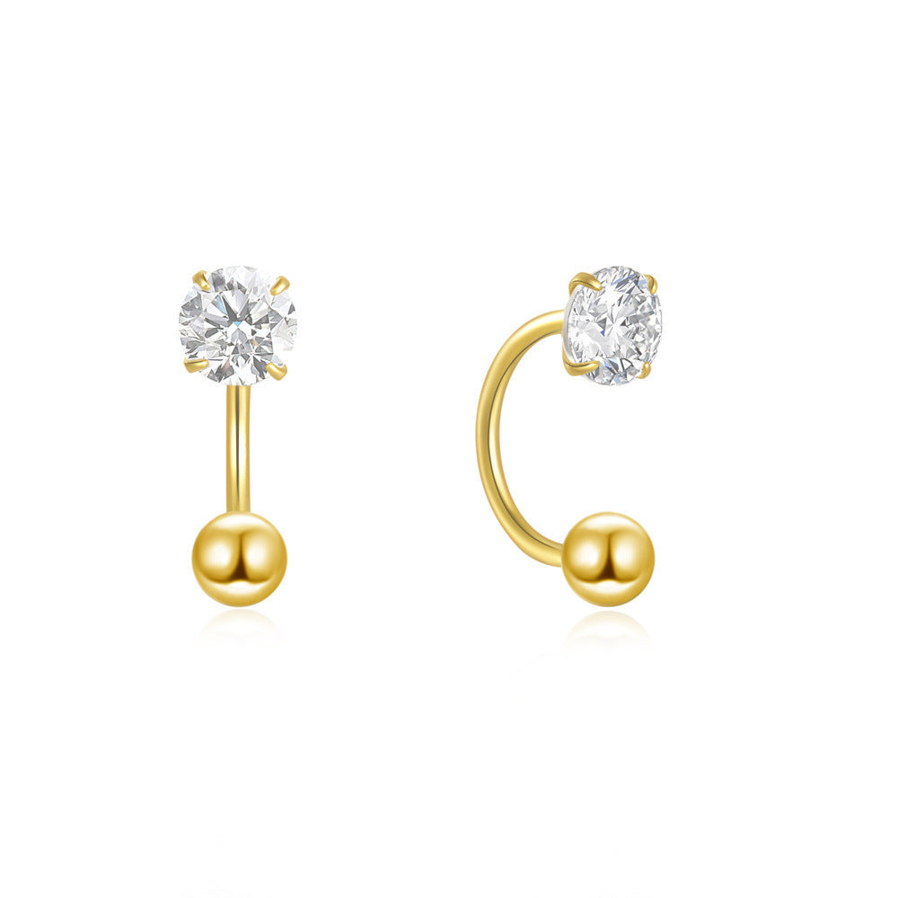 Women's Rhinestone Zircon Hook Screw Tightening Buckle U-shaped Light Luxury Small Stud Earrings