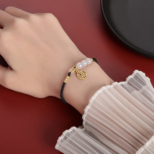 Women's & Men's Chalcedony Design Fu Character Carrying Strap Bracelets