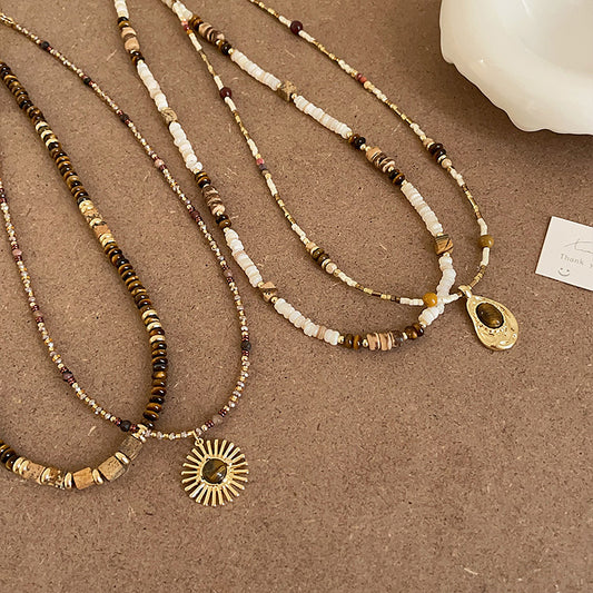 Stone Beaded Female Niche Retro Personality Necklaces