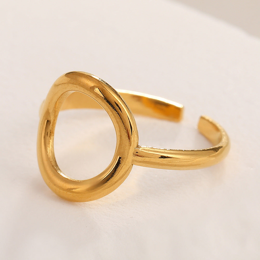 Korean Style Hollow Titanium Steel Design Personality Trendy Geometric Retro Ring