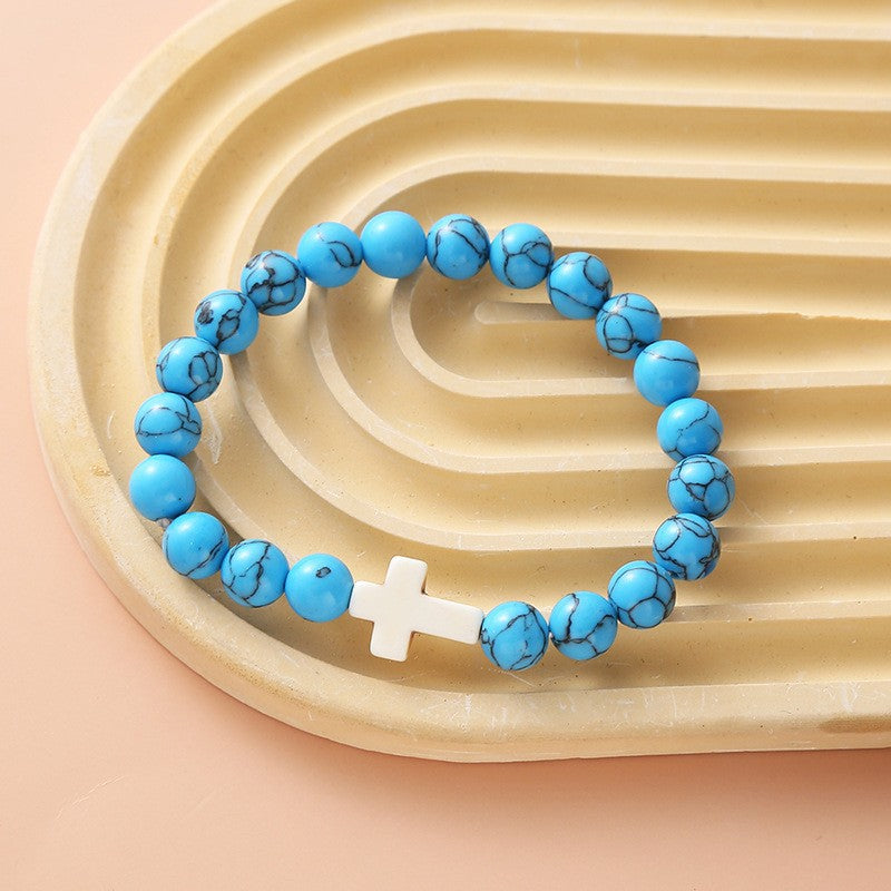 Women's Hand Cross Color Wooden Bead Beaded Bracelet