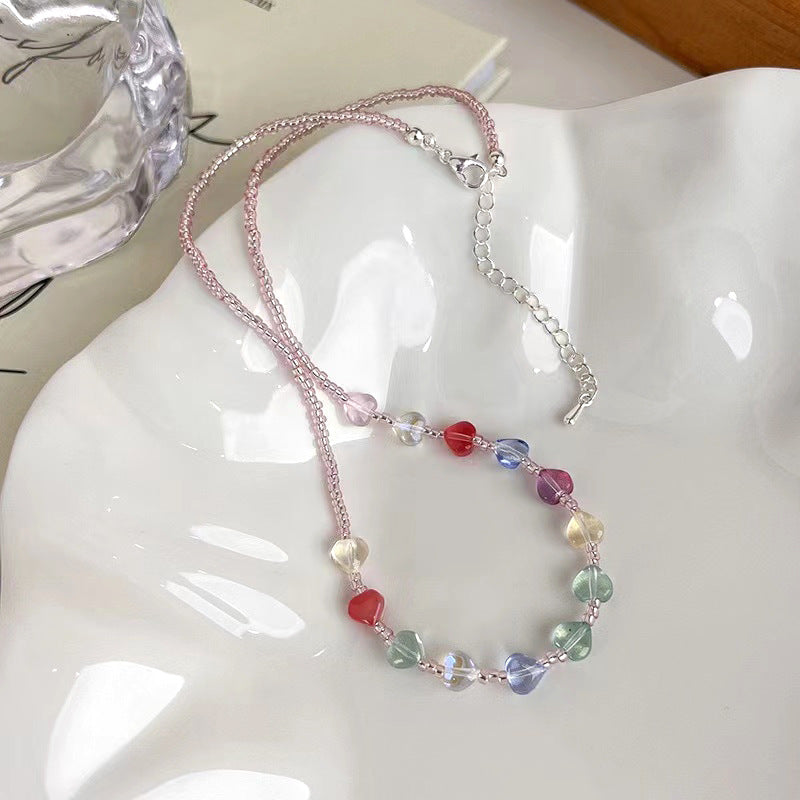 Colorful Glaze Heart Clavicle Chain Summer Simple Necklace