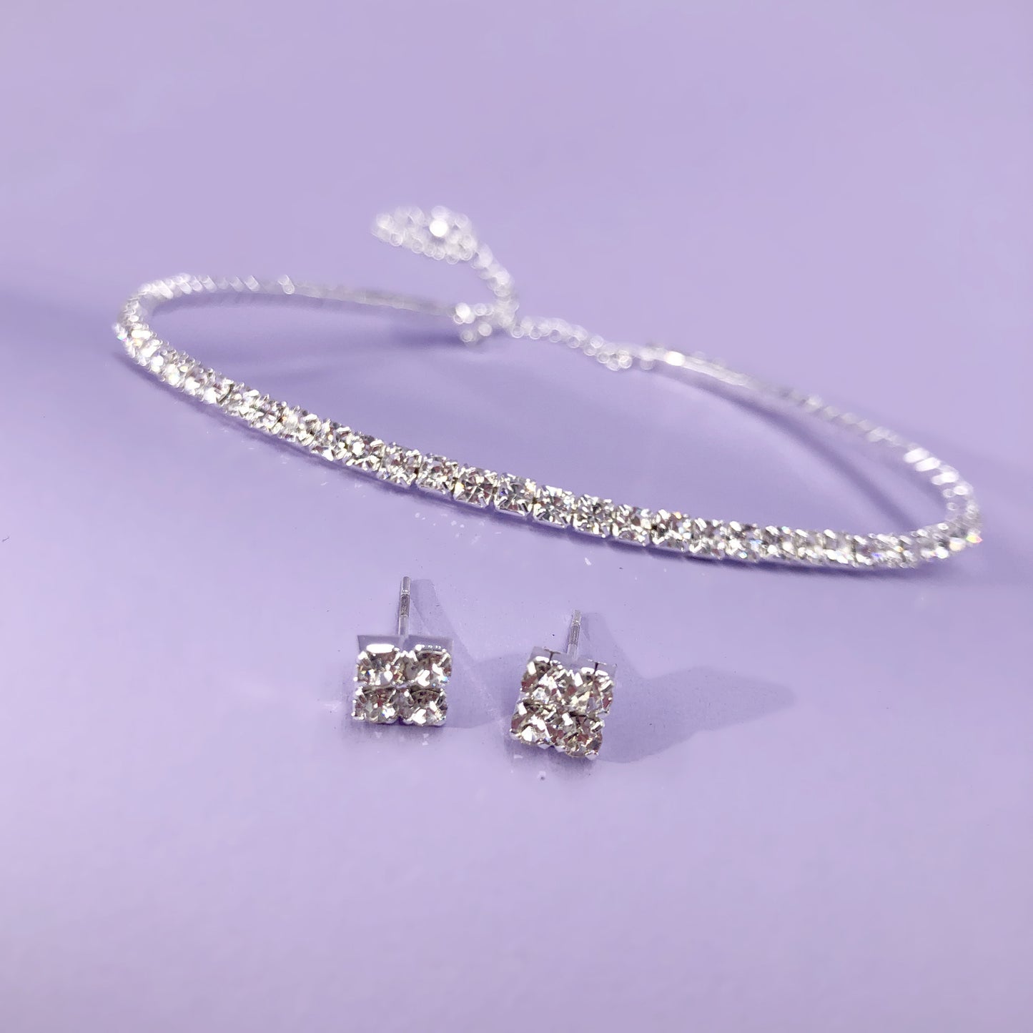 Wedding Fashion Row Rhinestone Geometric Collar Jewelry Set