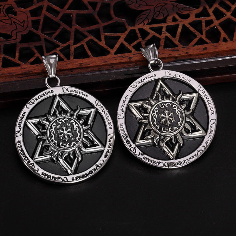 Men's Titanium Steel Personalized Retro Disc Six-pointed Star Fashion Pendants