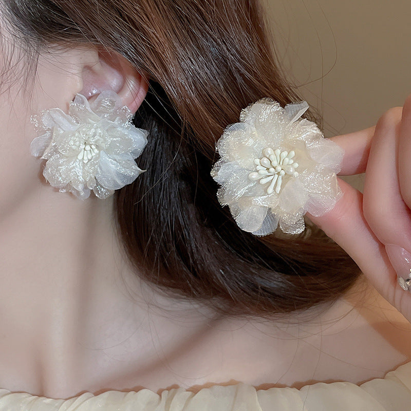Net Yarn Flowers Tassel Fresh Sweet Earrings