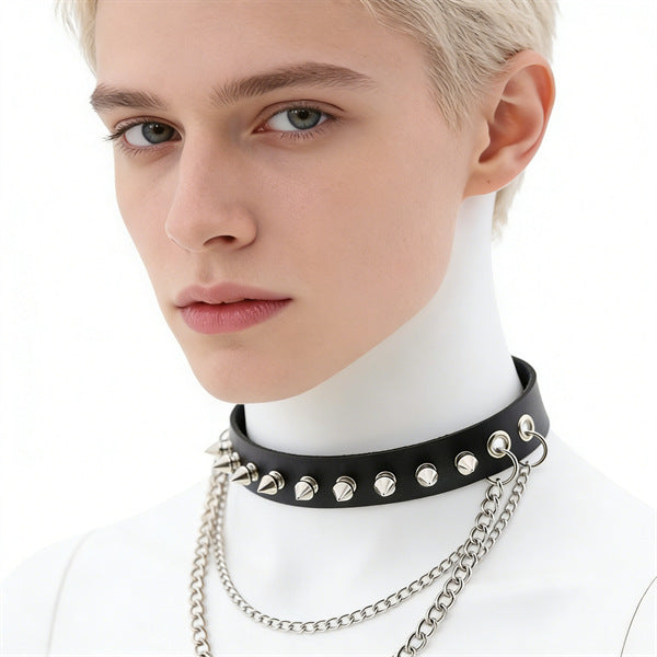 Leather Female Black Spike Punk Gothic Collar