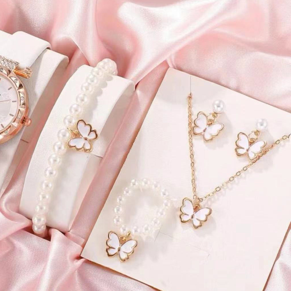 Children's Popular Dripping Oil Butterfly Pearl Female Jewelry Set