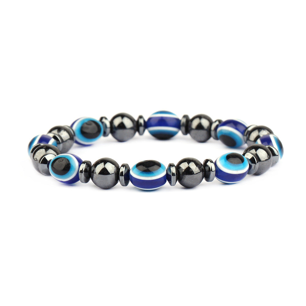 Women's & Men's Stone Stretch Blue Eye Oval Flat Bracelets