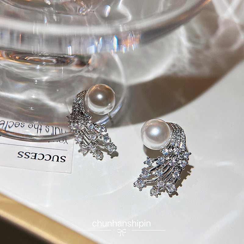 Full Zirconium Ear Clip Pearls Sier Female High Earrings